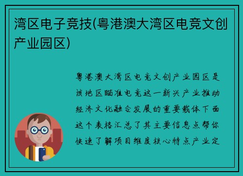 湾区电子竞技(粤港澳大湾区电竞文创产业园区)